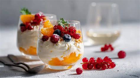 Dessertglas mit Beeren und Creme
