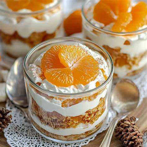 Dessertglas mit Schichten: Frucht, Creme und Streusel