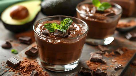 Dessertvariation: Avocado-Schoko-Mousse und Aprikosen-Eis in Gläsern