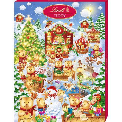 Detailansicht: Lindt Teddy Adventskalender mit aufgeklappter Szenerie