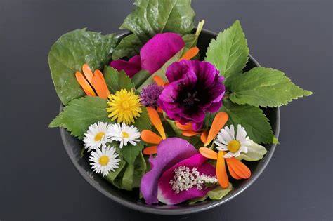 Detailansicht Deko: Macarons, Beeren, essbare Blüten auf Creme-Tupfen