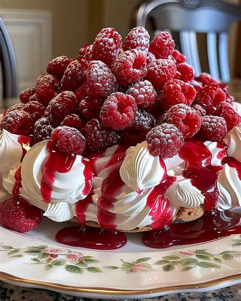 Detailaufnahme: hauchdünner Schoko-Crêpe, gefüllt mit Himbeeren und Sahne
