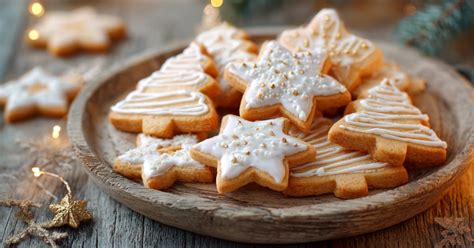 Detailaufnahme verzierte Butterkekse mit Zuckerguss und Zuckerstreuseln