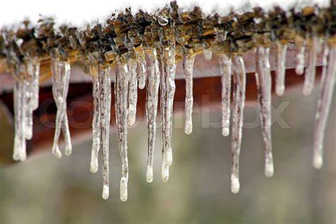 Detailfoto: Zuckerguss-Eiszapfen am Dach