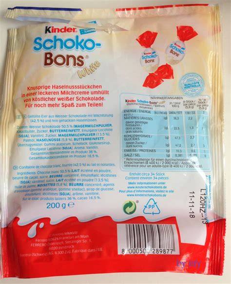 Die Zutaten und die Zusammensetzung von Kinder Schoko-Bons White