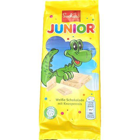 Dino weiße Schokolade mit knusprigem Puffreis - cremig und lecker