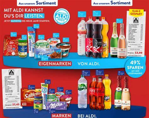 Discounterregal: Markenprodukte neben Eigenmarken bei Aldi