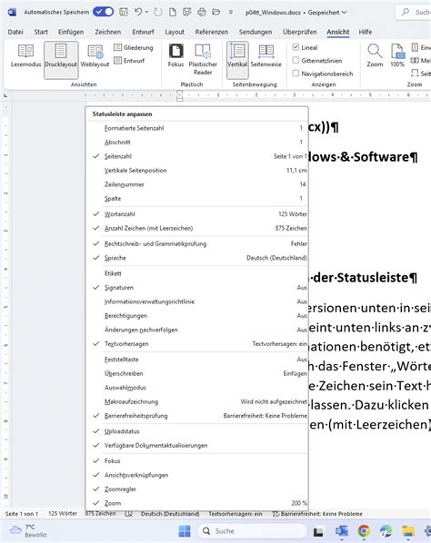 Displayanzeige Härtegrad-Auswahl und Statusleiste