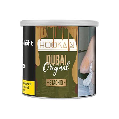 Dose Hookain Dubai Stachio geöffnet mit Duftwolke