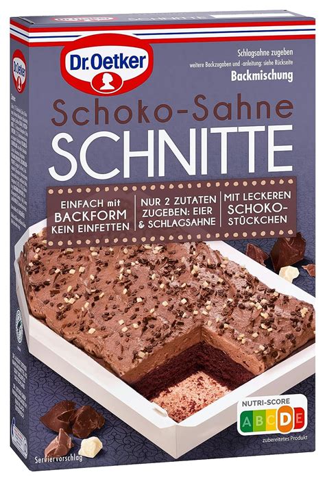 Dr. Oetker Schoko-Sahne Schnitte Produkt sowie Zutaten und Zubehör