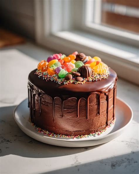 Drip-Cake mit bunter Ganache und Dekoration
