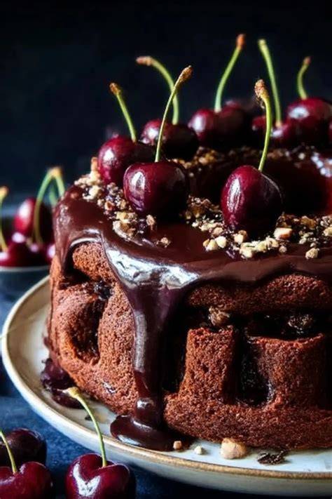 Drip-Cake-Variante: Schoko-Drips und Kirschen als Dekor