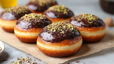 Dubai Schokolade Donuts auf orientalischem Teller mit Pistazien und Engelshaar