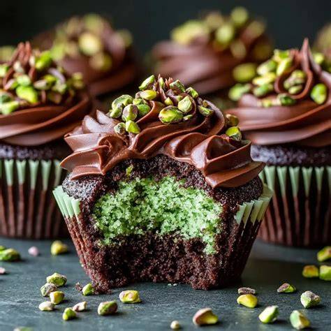 Dubai Schokolade Muffins mit Pistazienfüllung und Engelshaar, angerichtet auf Teller