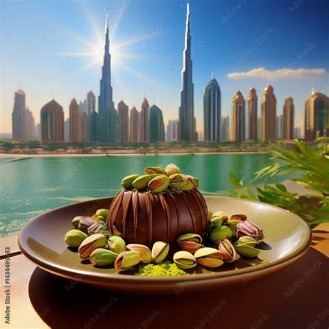 Dubai Skyline mit Schokolade als Symbolbild