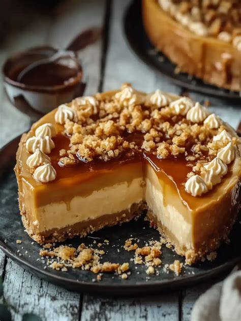 Dulce de Leche Käsekuchen mit Nusskrokant und Sahnetuff