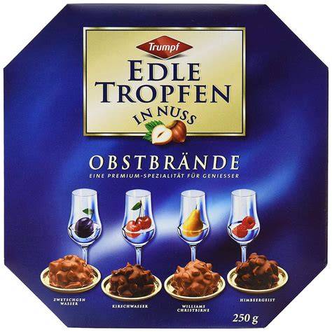 Edle Tropfen in Nuss Pralinen aufgeschnitten