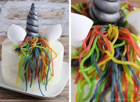 Einhorn-Torte mit bunter Ganache-Mähne und Tropfen-Kuvertüre