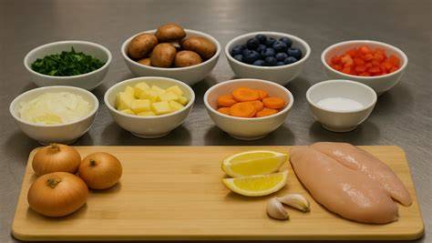 Einkaufsliste und Mise en Place für Apfel-Quark-Dessert