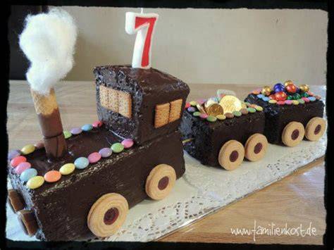 Eisenbahnkuchen: Schnittschema und Deko-Positionen (Führerhaus, Schornstein, Räder, Stangenantrieb)