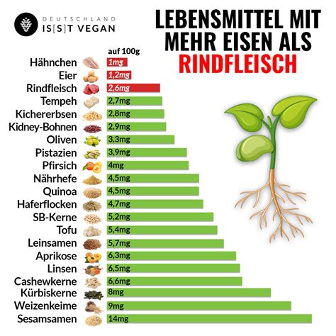 Eisenreiche Lebensmittel: Übersicht als Tabelle/Grafik