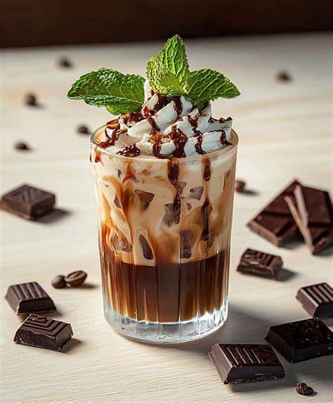 Eiskaffee-Toppings: Schokolade, Nüsse, Minze