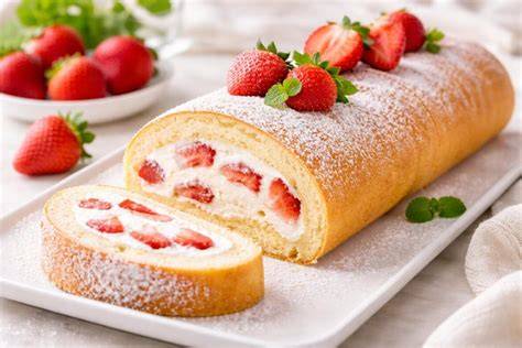 Elfen-Puddingtorte mit Erdbeeren und Sahne dekoriert