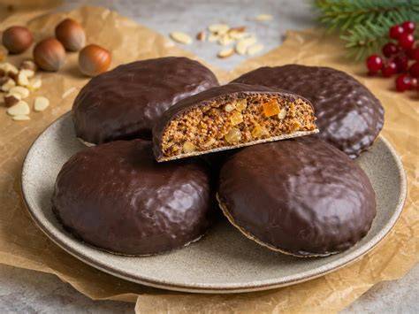 Elisenlebkuchen auf einem Kuchengitter mit Kuvertüre