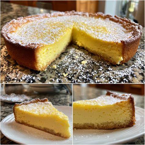 Elsässer Käsekuchen auf Mürbteigboden, Zitronencreme, Serviervorschlag