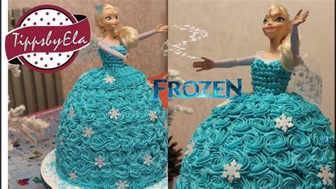 Elsa-Puppen-Torte: Tortenrock aus Fondant, eingekleidete Puppe, glatte Ganache-Schichten