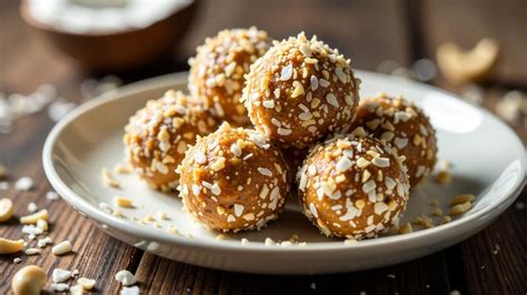 Energy Balls auf Holzbrett mit Limette und Kokos
