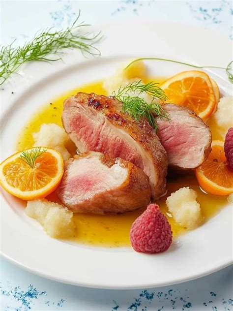 Entenbrust mit Honig-Orangen-Glasur auf Schnittbrett