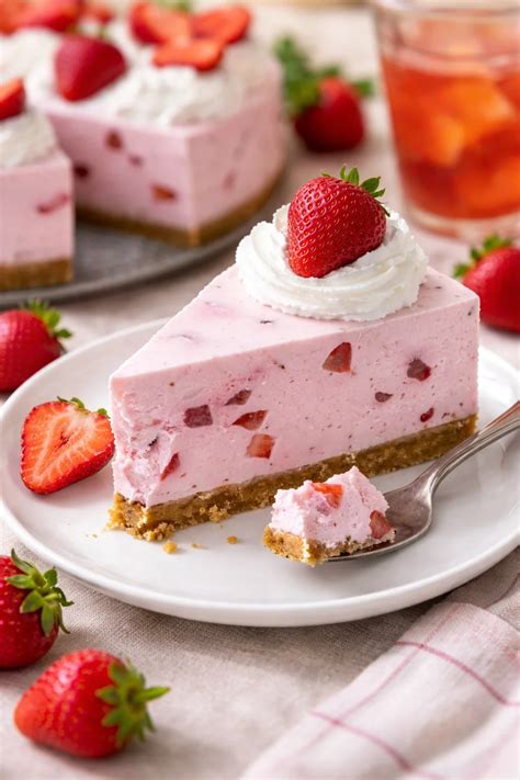 Erdbeer No-Bake Cheesecake aufgeschnitten