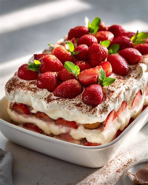 Erdbeer Tiramisu Schichten Creme Fraiche