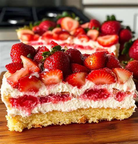Erdbeer-Blechkuchen mit Vanillepudding und Pistazien