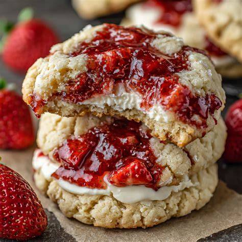 Erdbeer-Cheesecake Cookies mit fruchtigen Stücken