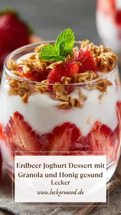 Erdbeer-Dessert im Glas geschichtet mit Granola und Datteln