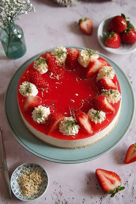 Erdbeer-Joghurt-Torte auf Kaffeetisch