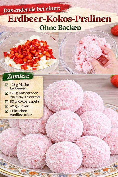 Erdbeer-Kokos-Pralinen dekoriert
