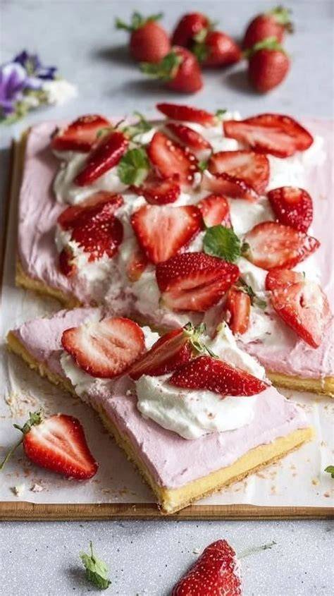 Erdbeer-Quark-Torte vom Blech mit frischen Erdbeeren