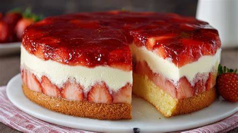 Erdbeer-Vanillepudding-Kuchen mit Tortenguss