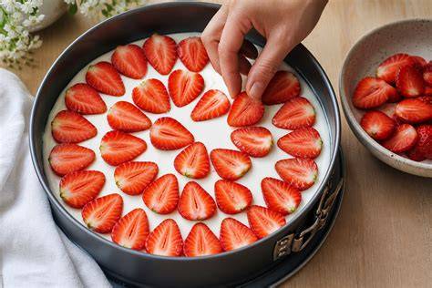Erdbeeren kreisförmig auf Torte anordnen