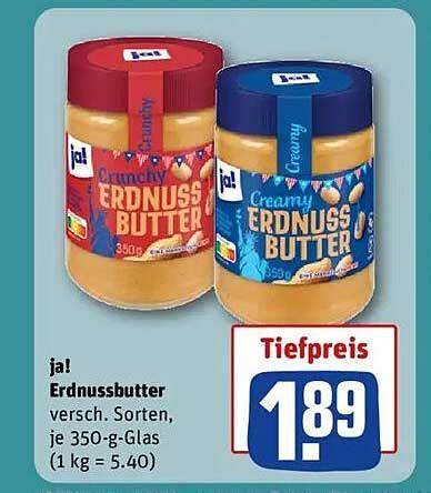 Erdnussbutter im Glas - verschiedene Sorten