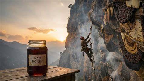 Ernte von Mad Honey an nepalesischen Klippen durch Gurung-Jäger