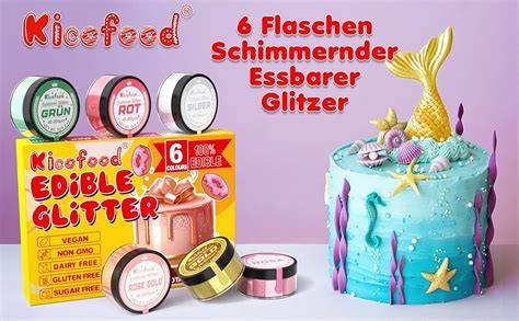 Essbarer Glitzer in verschiedenen Farben und Anwendungen