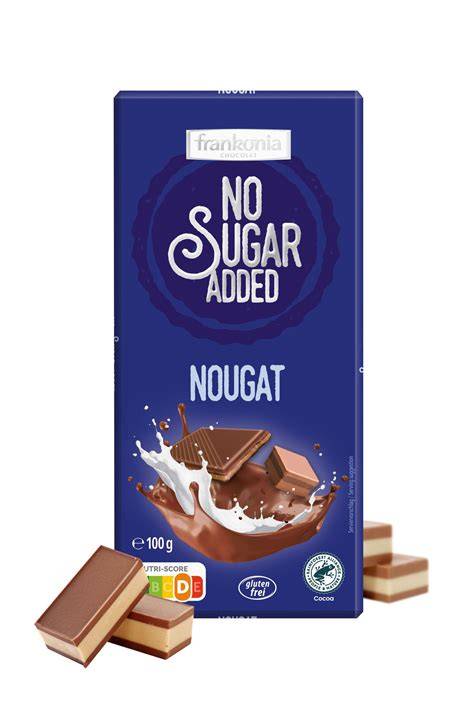Etikett einer No Sugar Added Nougat-Schokolade