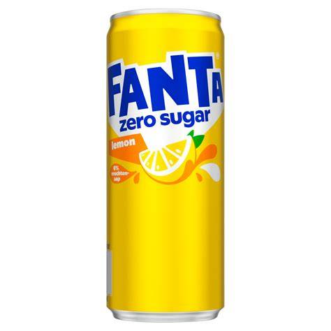 Fanta Lemon Zero Flasche und Dose