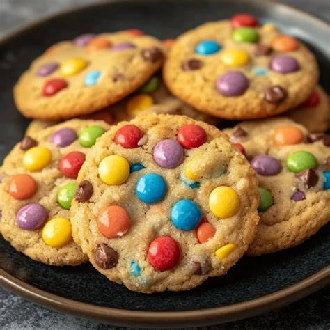 Farbenfrohe Kinderdesserts mit Smarties und Keksen