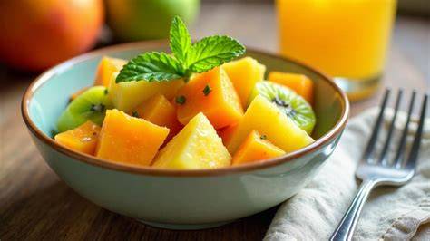 Farbenfroher Obstsalat mit Papaya und anderen Früchten