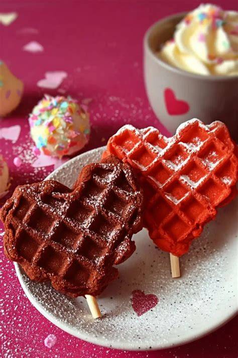 Feine Nougat-Pralinés und Waffelherzen in Nahaufnahme